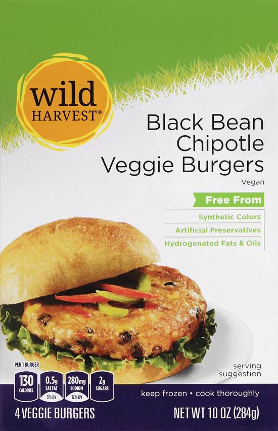 Wild Harvest Black Bean Chipotle Veggie Burgers (4 pack, 2.5 oz)