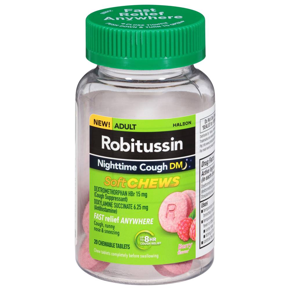 Robitussin Adult Nighttime Cough Dm Soft Chewable Tablets, Berry