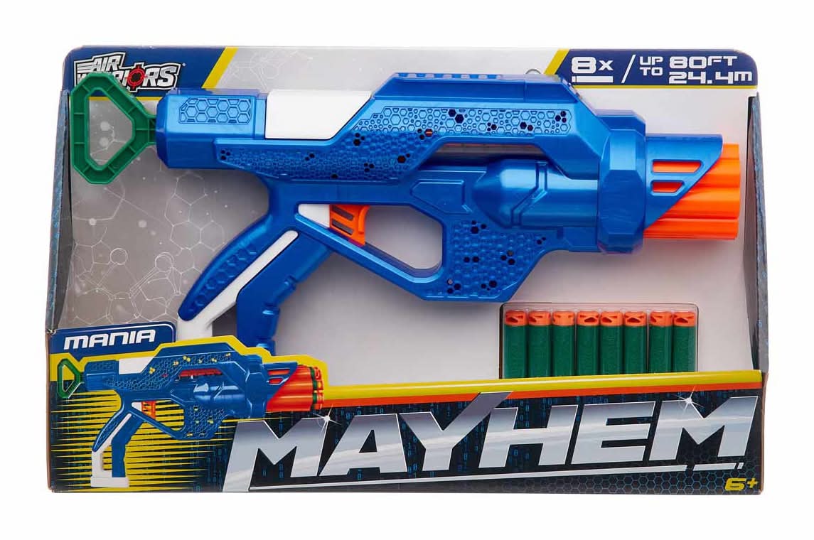Air Warriors Mania Mayhem Blaster Gun 6+ Years, Blue (8 ct)