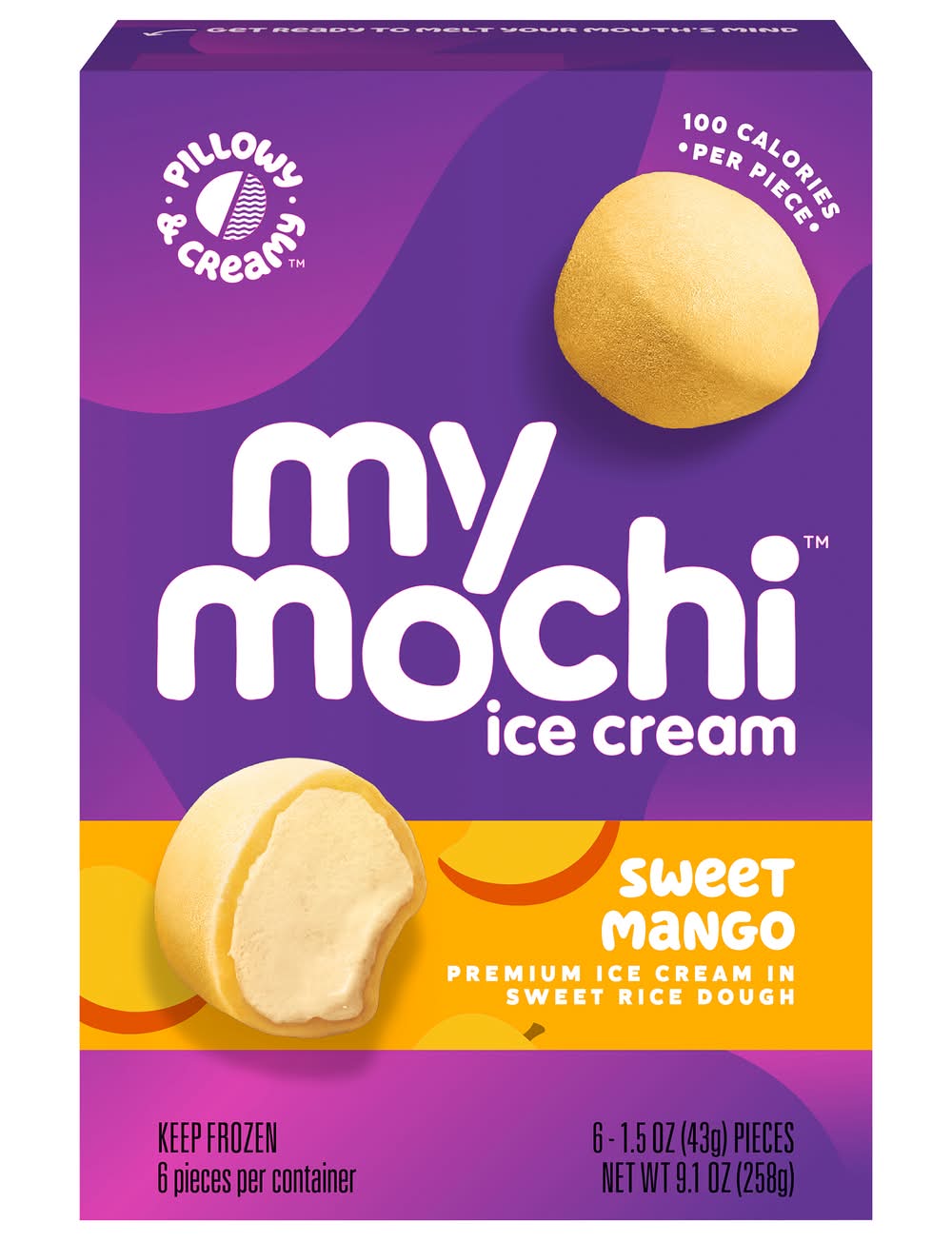 My/Mochi Premium Ice Cream, Mango (6 x 1.25 oz)