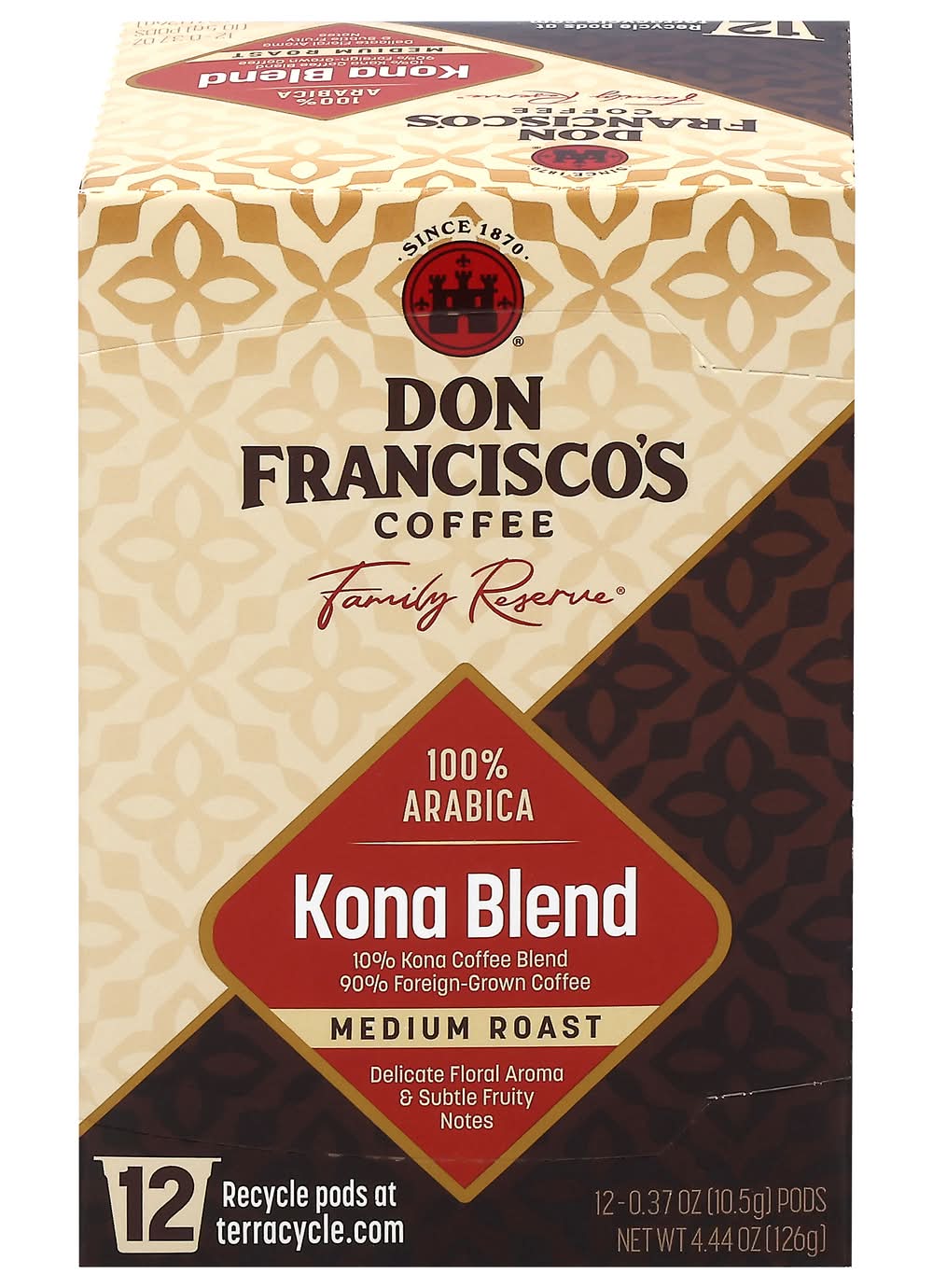 Don Francisco's Family Reserve Single Serve Medium Roast Coffee Pods, Kona Blend (4.44 oz, 12 ct)