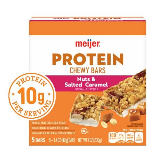 Meijer Chewy Nuts & Salted Caramel Protein Bars, 5 Count (1.4 oz)