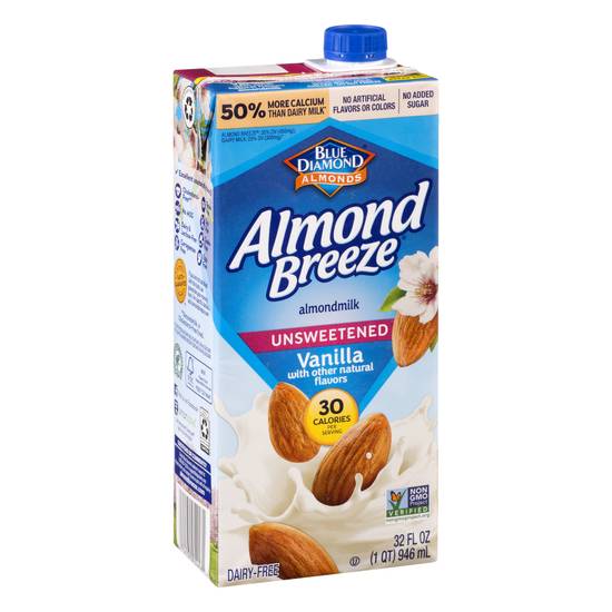 Blue Diamond Dairy-Free Unsweetened Almond Breeze Milk (32 fl oz) (vanilla)