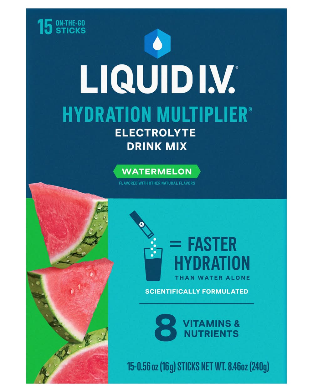 Liquid I.V. Hydration Multiplier Electrolyte Drink Mix, Watermelon (15 x 0.56 oz)