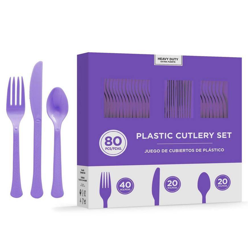 Purple Heavy-Duty Plastic Cutlery Set for 50 Guests, 200ct