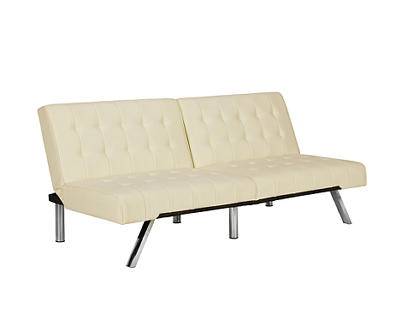 Emily Vanilla Faux Leather Split Back Convertible Futon