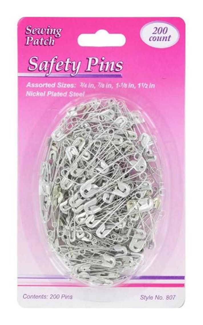 Sewing Patch Nickel Plated Steel Safety Pins, Assorted (200 ct)