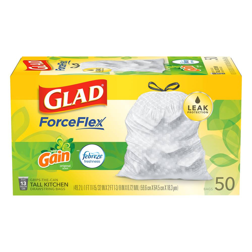 Glad Forceflex Drawstring Tall Gain Original Scent Kitchen Bags (2.05 lbs)