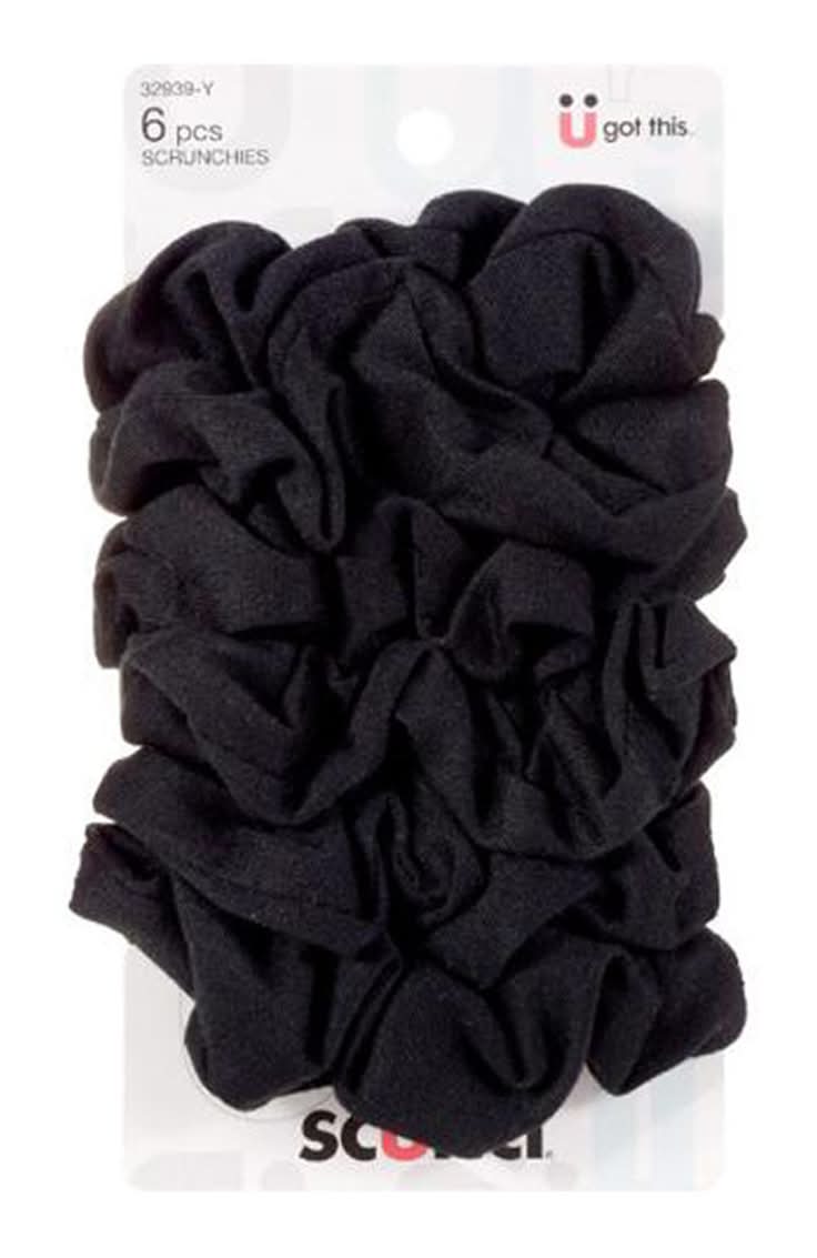Scunci Hair Scrunchies 32939-y, L, Black (6 ct)