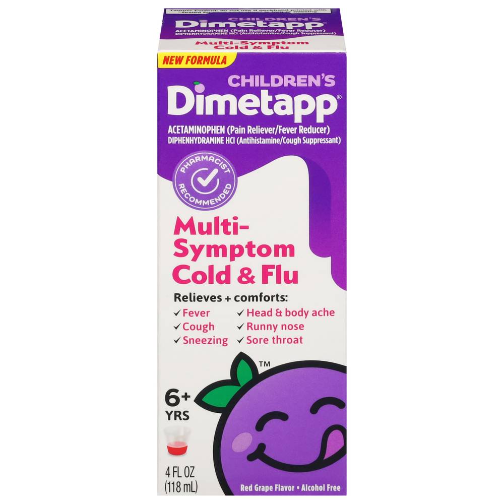 Dimetapp Children's Multi-Symptom Cold & Flu Syrup, Red Grape (4 fl oz)