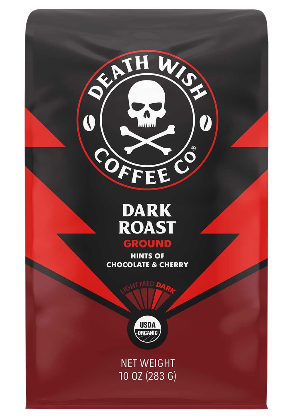 Death Wish Coffee Co. Premium Ground Dark Roast Coffee, Dark Roast (10 oz)