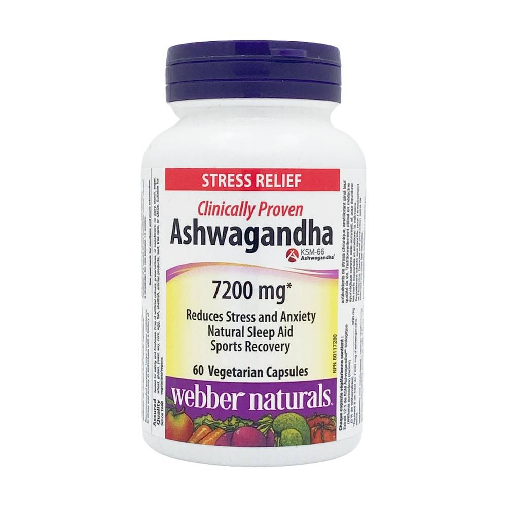 Webber Naturals Ashwagandha Reduce Stress & Sleep Aid Vegetarian Capsules 7200 mg (60 ct)