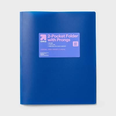 up&up 2 Pocket Plastic Folder With Prongs, 9.37" X 11.3", Blue
