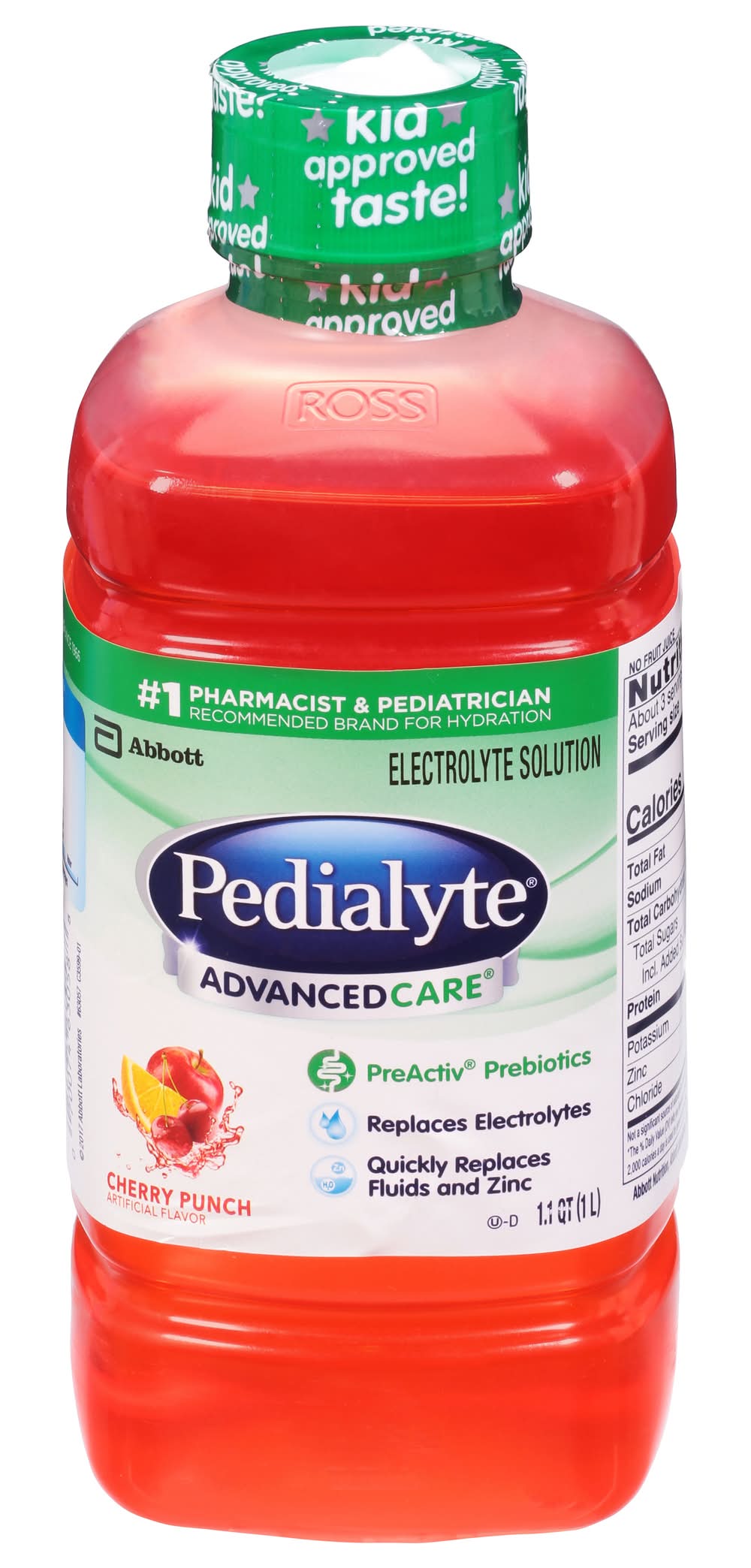 Pedialyte Advancedcare Preactiv Prebiotics Electrolyte Solution, Cherry Punch (1.1 qt)