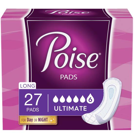 Poise Incontinence Pads Ultimate Absorbency, Long, 27 CT