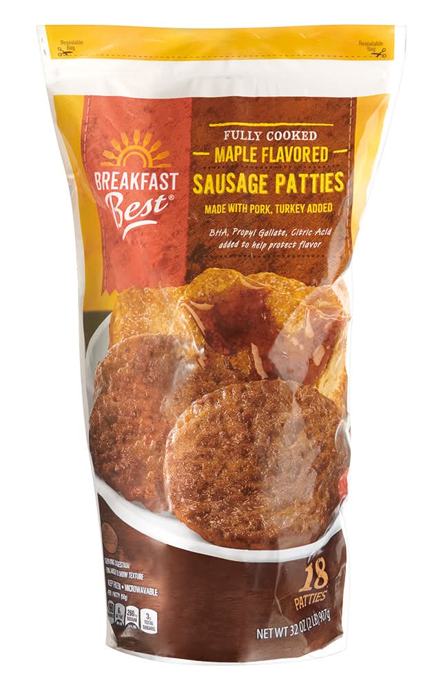 Breakfast Best Pre-Cooked Sausage Patties, Maple (32 oz, 18 ct)