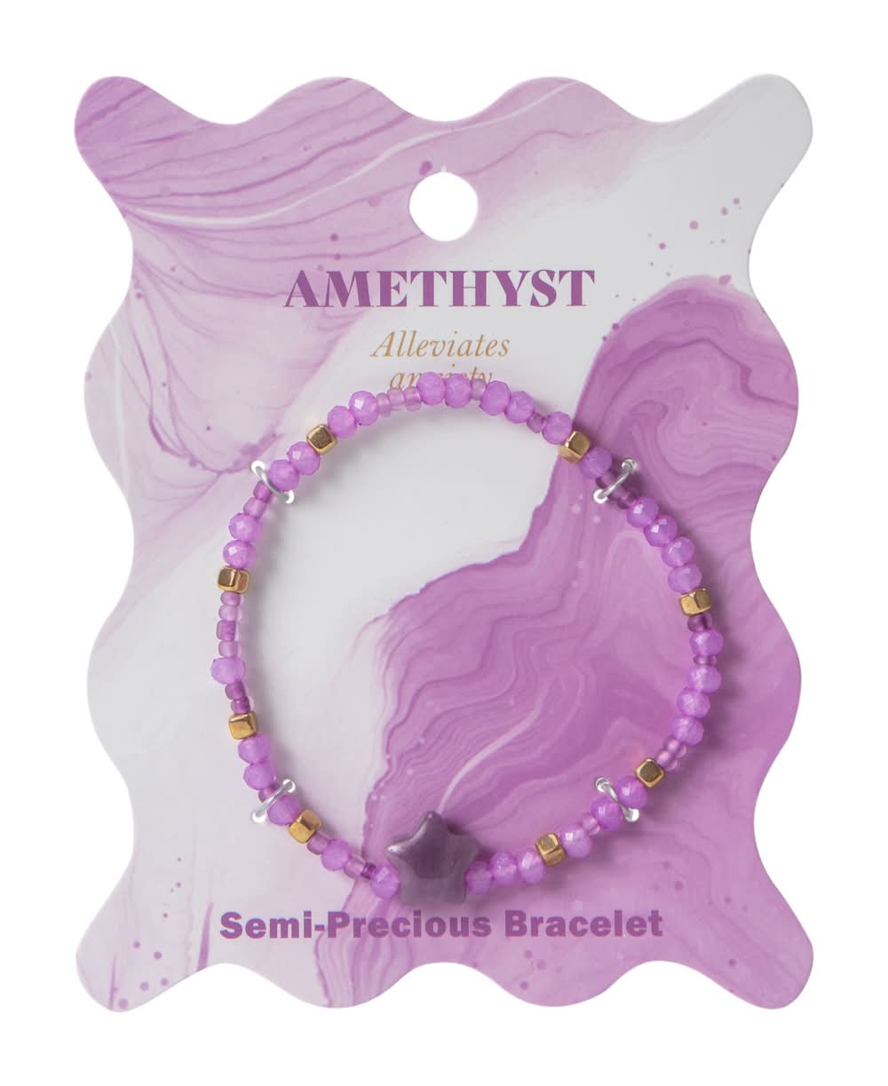 Lava & Semi-Precious Stone Beaded Bracelet Amethyst