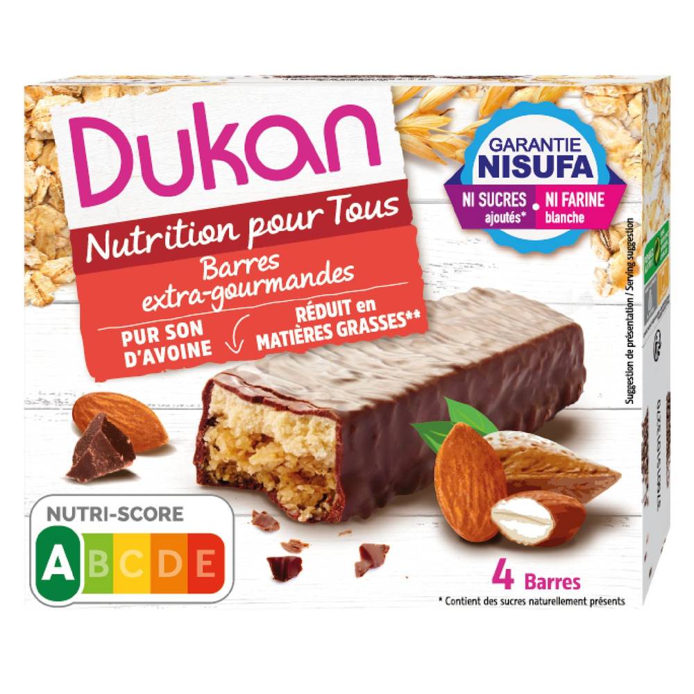 Barres son avoine chocolat sans sucres ajoutés DUKAN - les 4 barres de 30 g