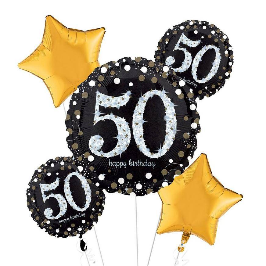 Uninflated Sparkling Celebration 50th Birthday Foil Balloon Bouquet, 5pc