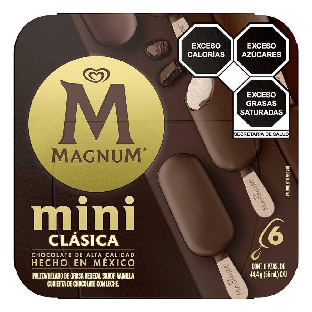Magnum · Helado mini paleta clásica con cobertura, vainilla-chocolate (6 x 55 ml)