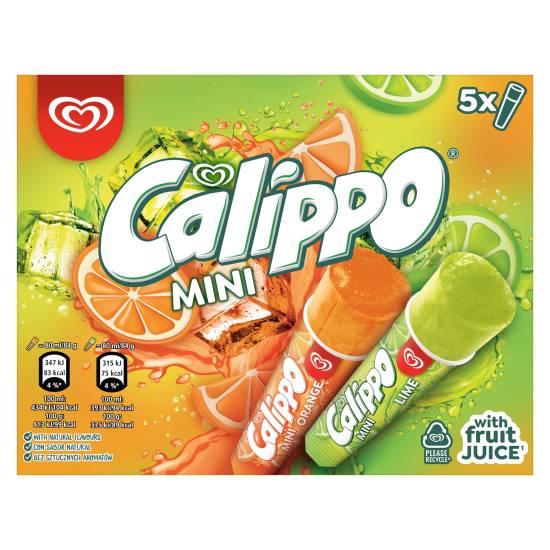 Calippo Orange -Lemon Lime, Heartbrand Mini Ice Lollies (5 pack)