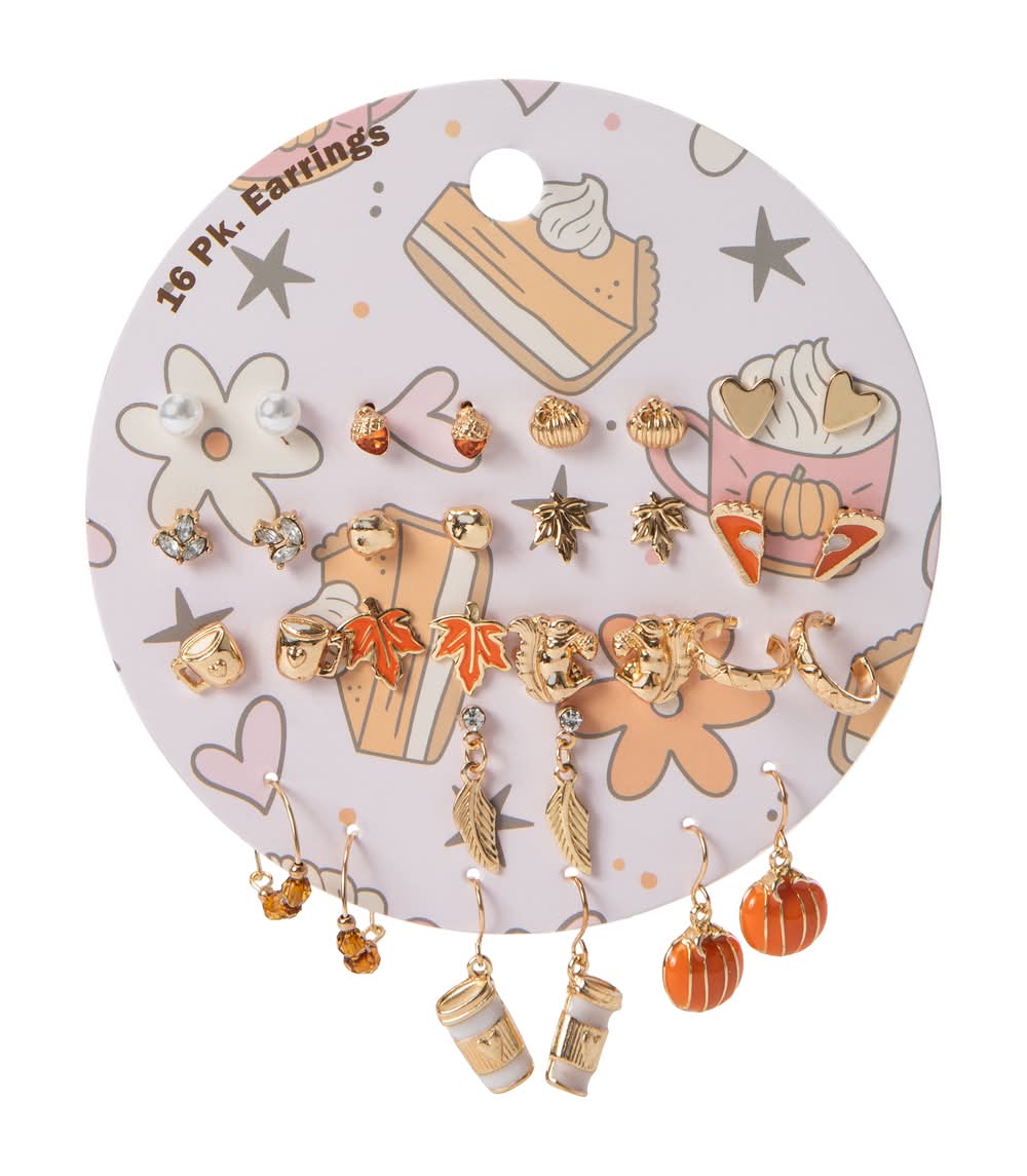 Earrings 16-Pack Gold Pumpkin