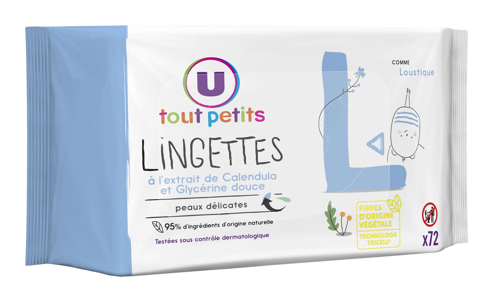 Les Produits U - Tout petits lingettes classiques pour bébé, Taille L (72)