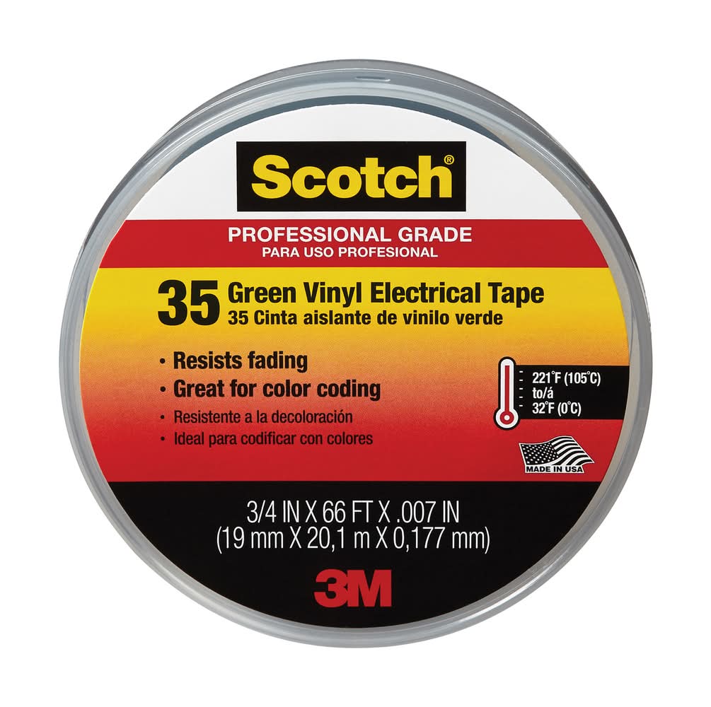 3M Scotch 3/4 In. W X 66 Ft. L Green Vinyl Electrical Tape