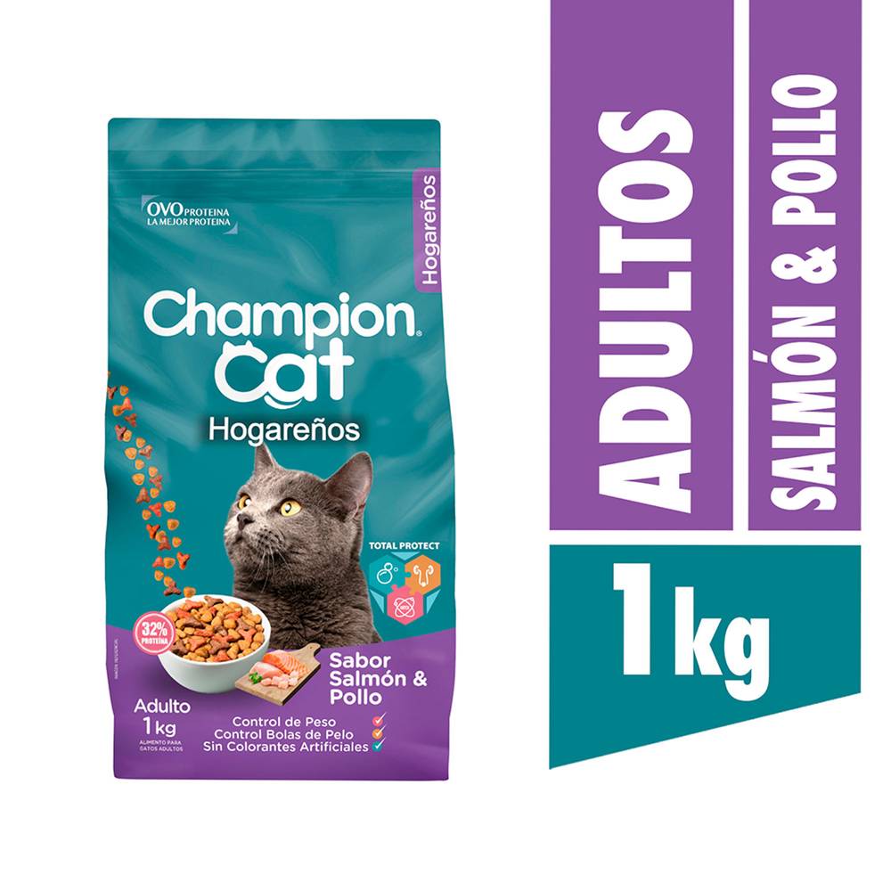 Champion cat alimento seco salmón y pollo gato hogareños (bolsa 1 kg)