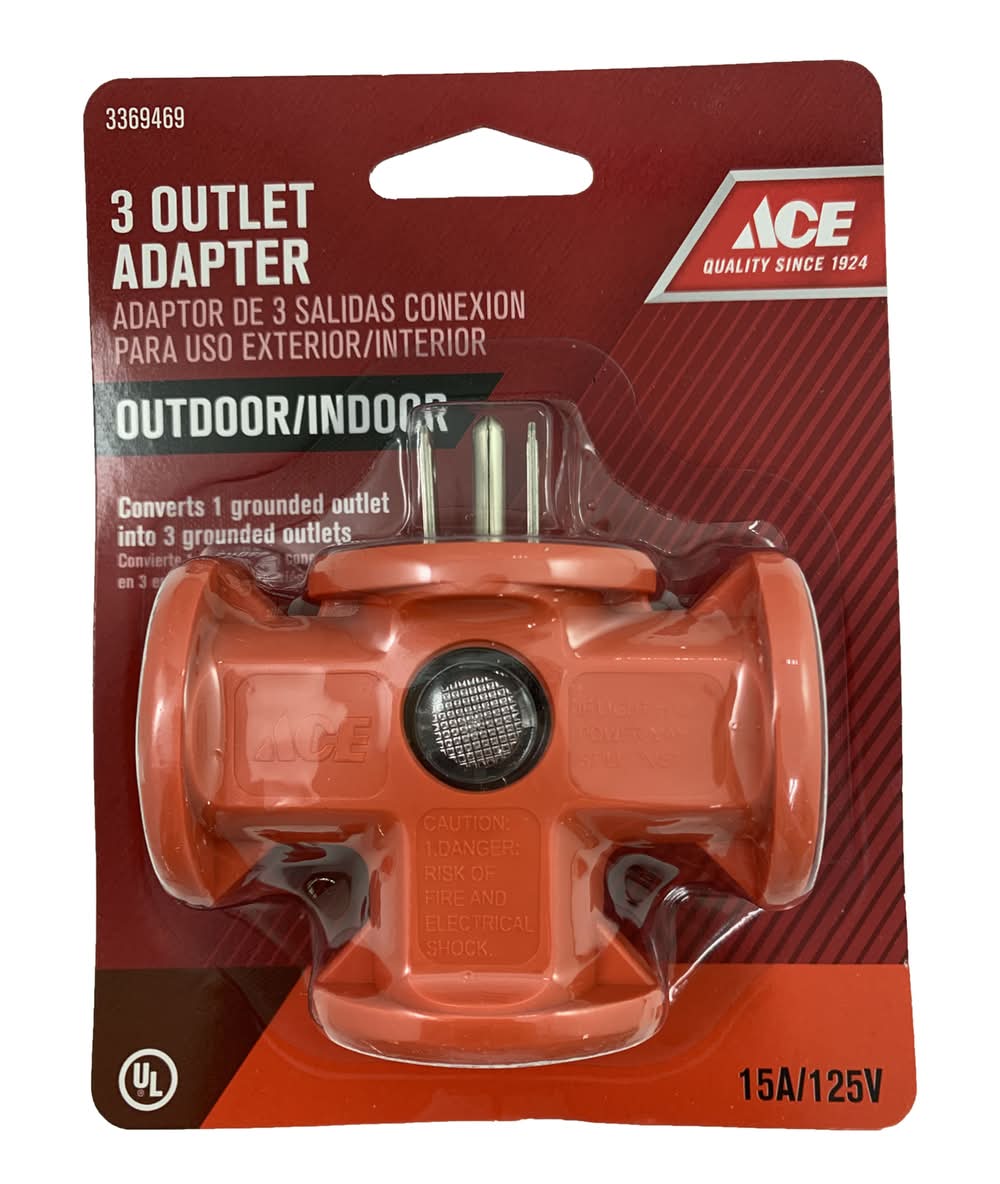 ACE Grounded 3 Outlets Adapter 1 Pk
