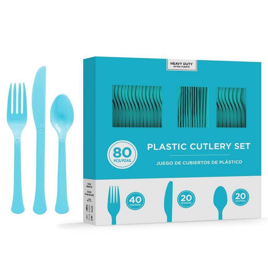 Party City Heavy-Duty Plastic Cutlery Set (caribbean blue )