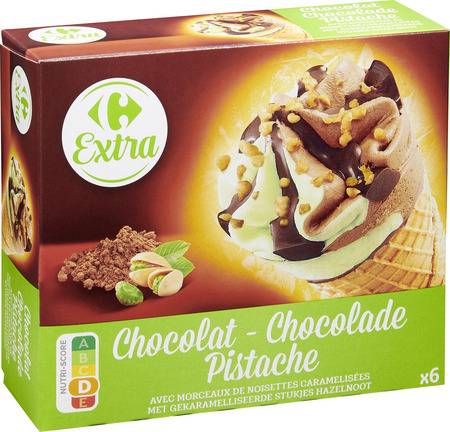 Glaces chocolat pistache CARREFOUR - la boite de 6 - 411,4g