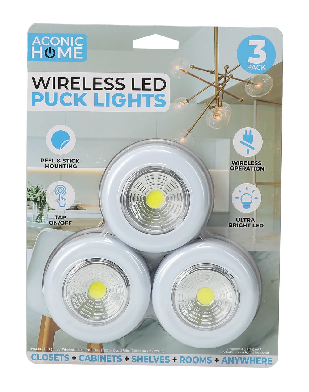 Wireless LED Puck Lights 3-Pack