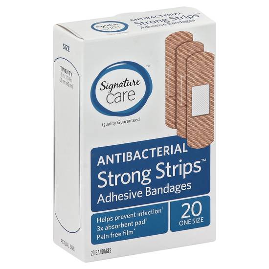 Signature Care Antibacterial Adhesive Bandages Strong Strips (20 ct)