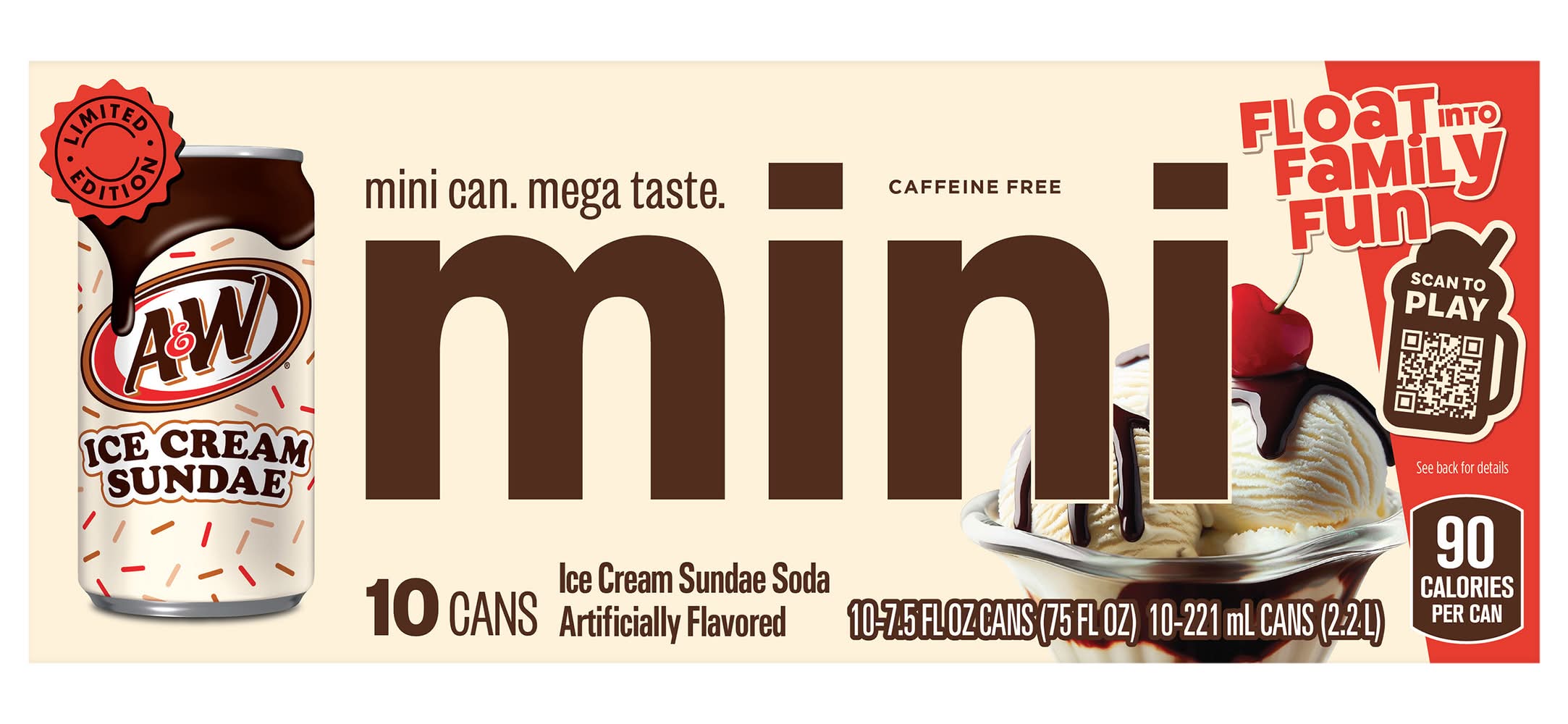 A&W Mini Soda Drink, Ice Cream Sundae (10 x 7.5 fl oz)