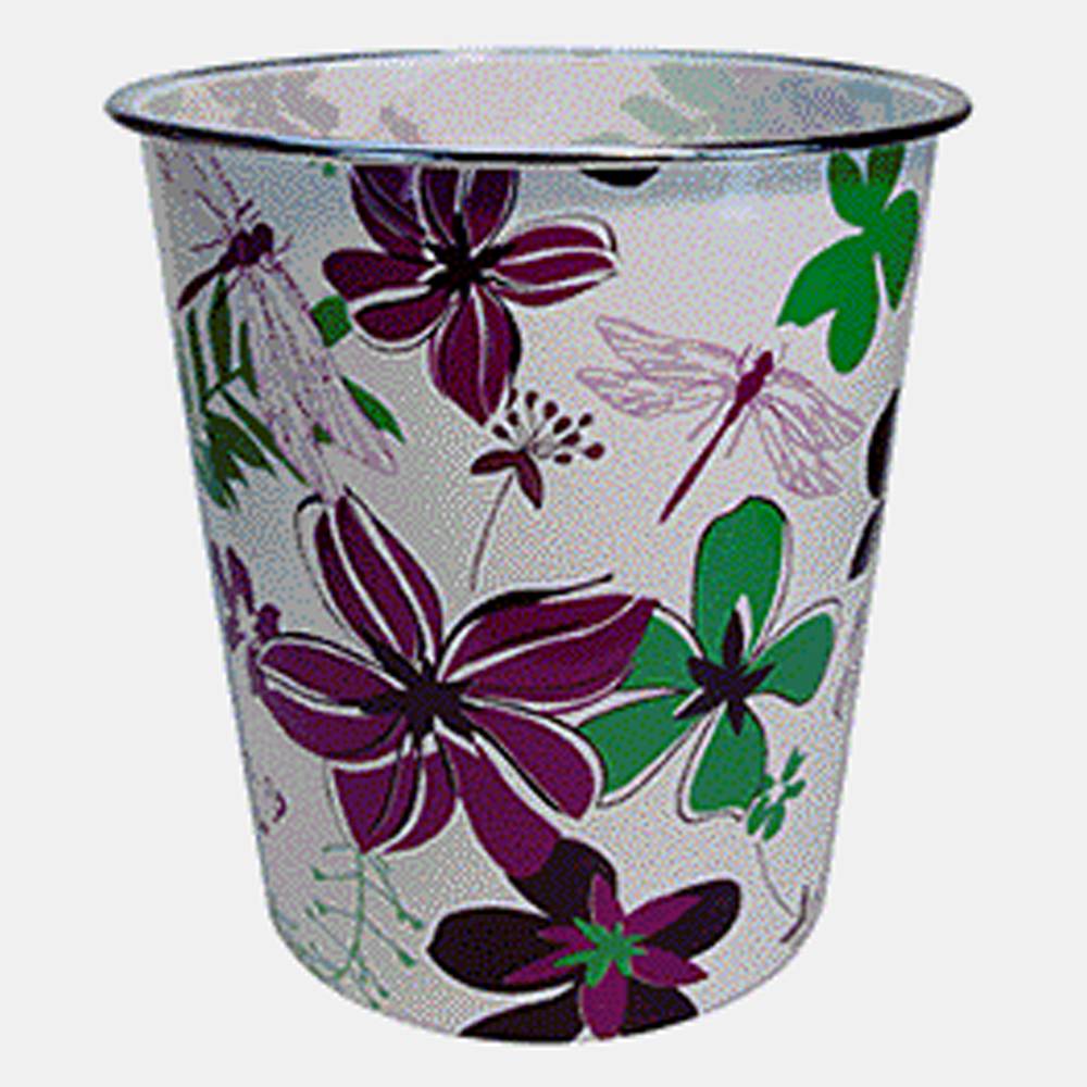 Printed Waste Paper Basket w/Silver Rim