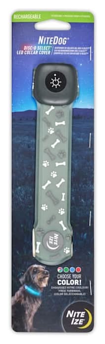 Nite Ize NiteDog Rechargeable Disc-O Select LED Collar Cover for Dogs, Grey