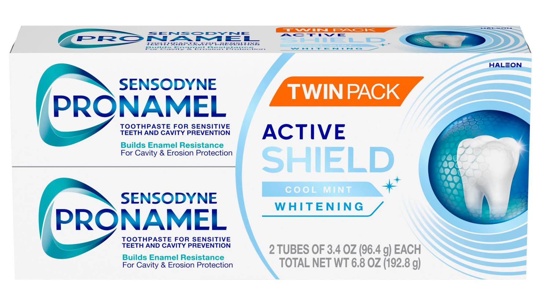 Sensodyne Twin pack Pronamel Active Shield Whitening Toothpaste, Cool Mint (3.4 oz, 2 ct)