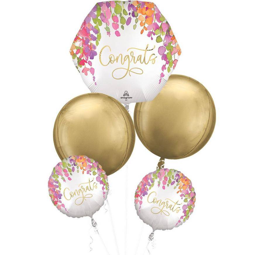 Uninflated Romantic Floral Congrats Foil Balloon Bouquet, 5pc