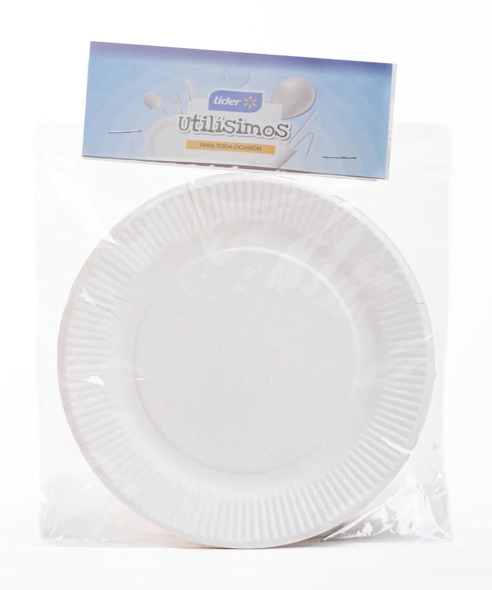 Lider · Platos desechables medianos de cartón - 18 cm - Blanco (12 un)