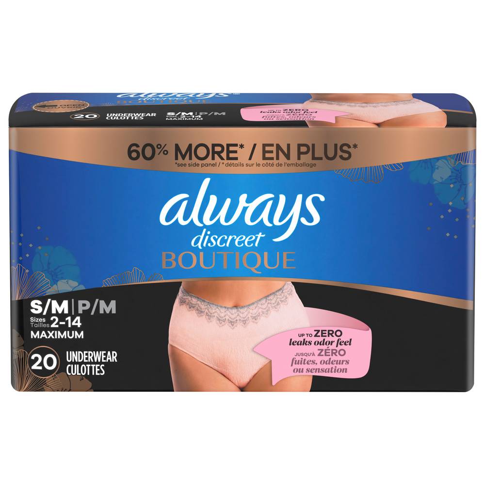 Always Discreet Boutique Small/Medium Maximum Underwear (20 ct)