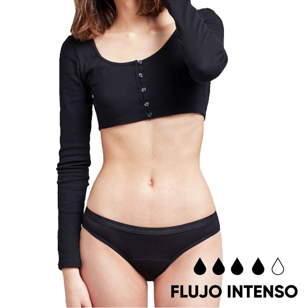 Bloodygreen calzón bikini menstrual flujo intenso (color: negro. talla xs)