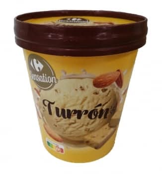 Helado de turrón y trocitos de almendra caramelizada Carrefour Sensation 350 g.