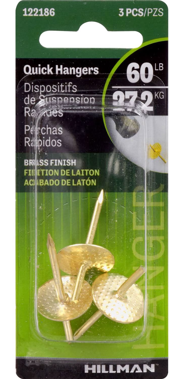 Hillman Brass-Plated Gold One Piece Quick Hanger 60 Lb 3 Pc