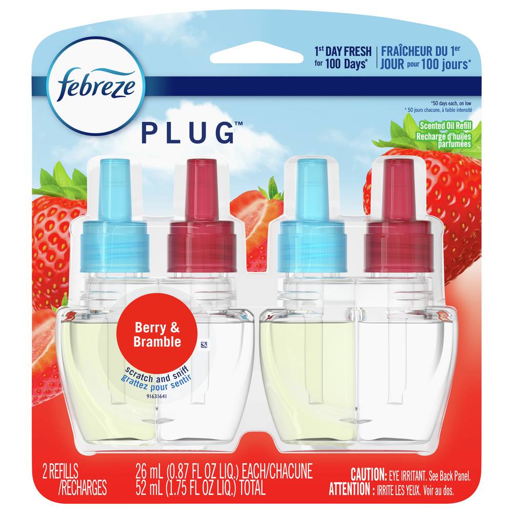 Febreze Odor-Eliminating Fade Defy Plug Air Freshener Refill, Berry & Bramble,