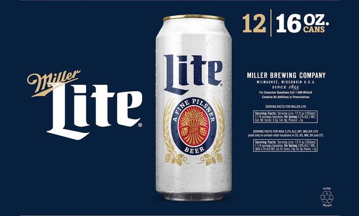 Miller Lite American Pilsner Beer (12 ct, 16 fl oz)