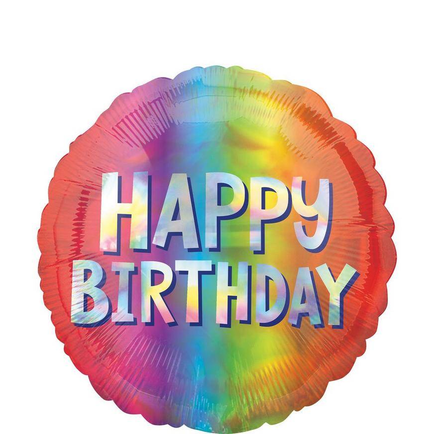 Uninflated Rainbow Iridescent Happy Birthday Foil Balloon, 18in