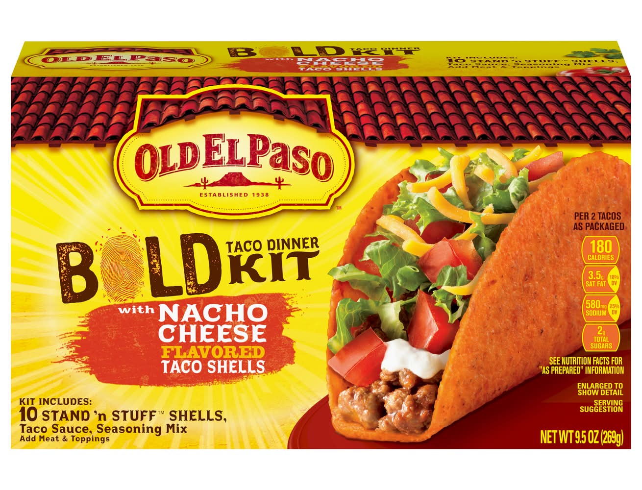 Old El Paso Stand 'N Stuff Bold Nacho Taco Dinner Kit, Cheese (9.5 oz, 10 ct)