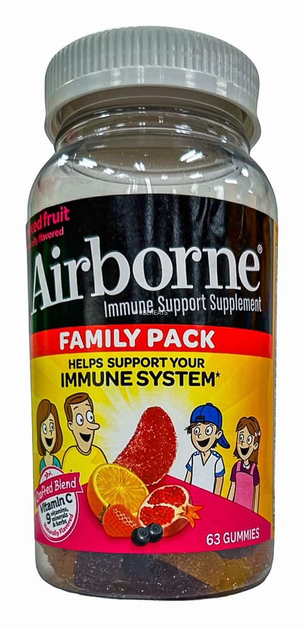 Airborne Immune Support Supplement Gummies, Mixed Fruit (63 ct)