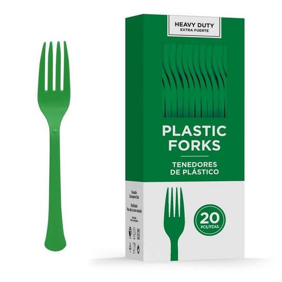 Festive Green Heavy-Duty Plastic Forks, 20ct